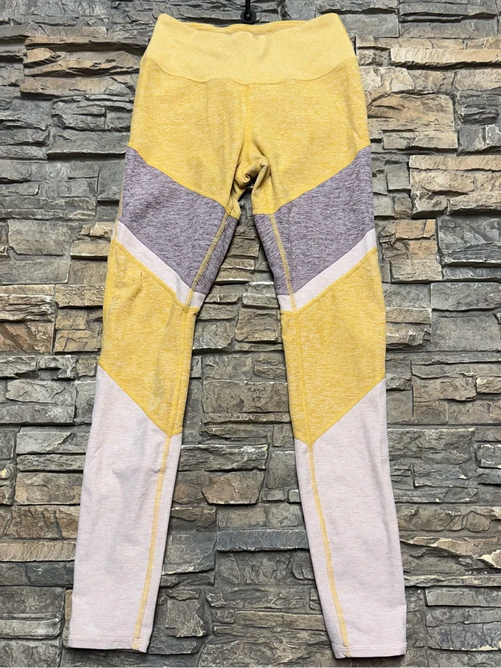 Alo Yoga Alosoft Sheila Leggings Women Medium Yellow Gray High Waist Active Gym